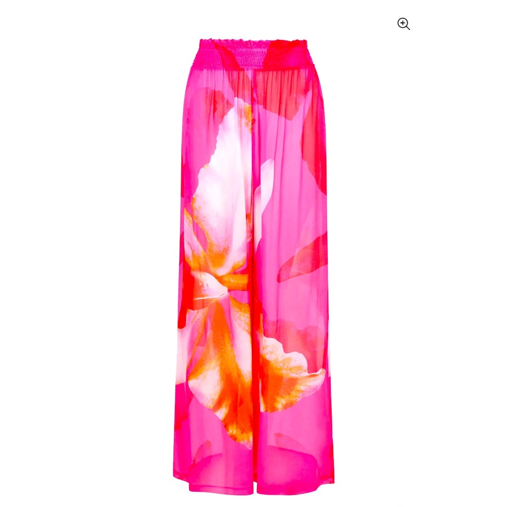 Cin Cin Mission Wildflower Vibrant Pink Floral Sheer Wide-Leg Coverup Pants